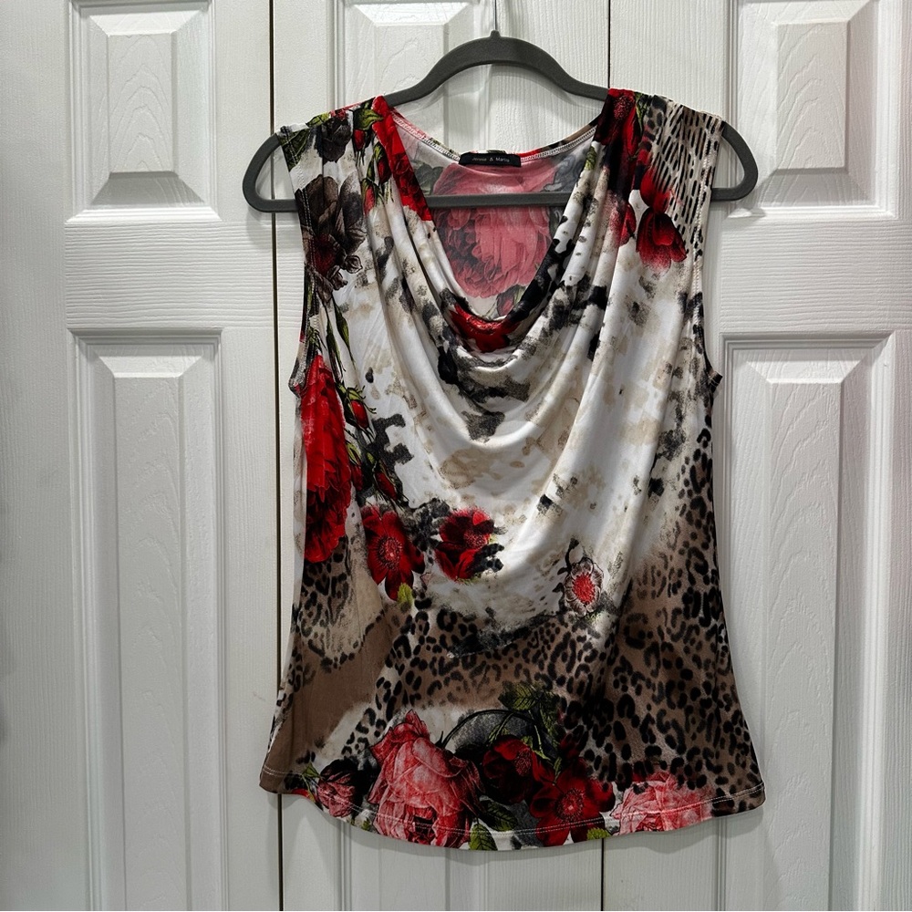 Marla Jennie Red and Black Draped Sleeveless Blouse